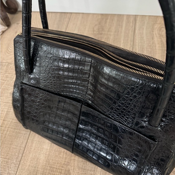 Nancy Gonzalez Black Crocodile Bag Tote Double Strap Vintage Square Rare! - Picture 6 of 16